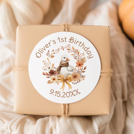 Sticker Rond One Silly Goose Rustic Fall Boy Birthday