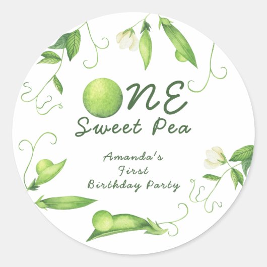 Sticker Rond One Sweet Pea First Birthday (Devant)