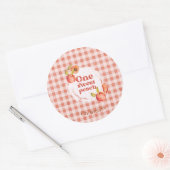 Sticker Rond One Sweet Peach 1er Anniversaire Rustique En vichy (Enveloppe)