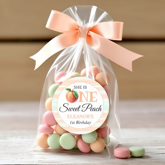 Sticker Rond One sweet peach First Birthday watercolor stripes