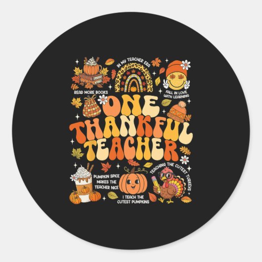 Sticker Rond One Thankful Teacher Thanksgiving Groovy Fall Autu (Devant)