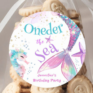 Sticker Rond Oneder la Sirène de Mer 1er Anniversaire Rose Viol