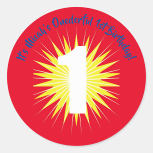 Sticker Rond Onederderme Cute Super Hero 1er Anniversaire Thème