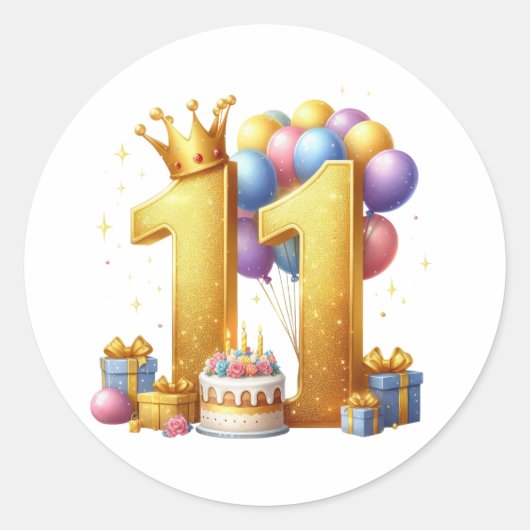 Sticker Rond Onzième anniversaire doré (Devant)