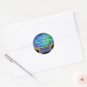Sticker Rond OPAL VERT BLEU, JEWEL OR Enregistrer la date Monog (Enveloppe)