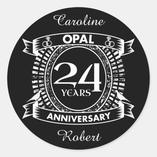 Sticker Rond Opale du 24e anniversaire du mariage (Devant)