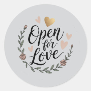 Sticker Rond Open for Love — Gold Heart Floral Seal forWeddings