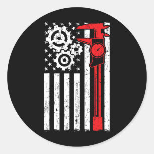 Sticker Rond Opérateur de machines-outils patriotiques machinis