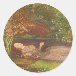 Sticker Rond Ophelia par Millais, Art fin victorien vintage