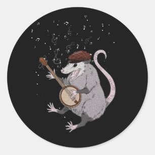 Sticker Rond Opossum Jouer Banjo Guitare Possum Live Weird Tra