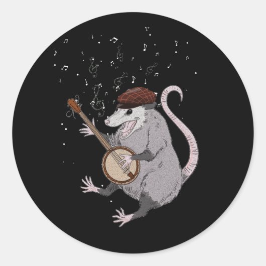 Sticker Rond Opossum Jouer Banjo Guitare Possum Live Weird Tra (Devant)