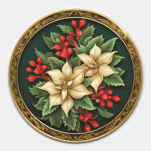 Sticker Rond Opulent Holly et Ivy Poinsettia (Devant)