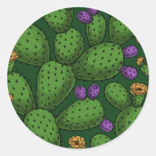 Sticker Rond Opuntie de floraison sur vert foncé