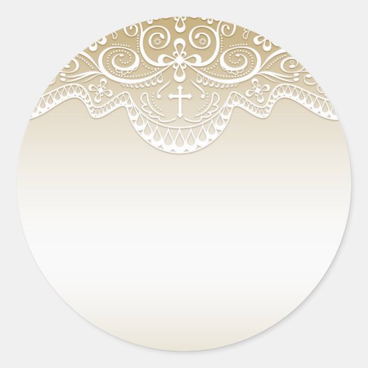 Sticker Rond Or avec dentelle, croix, religieuse (Devant)