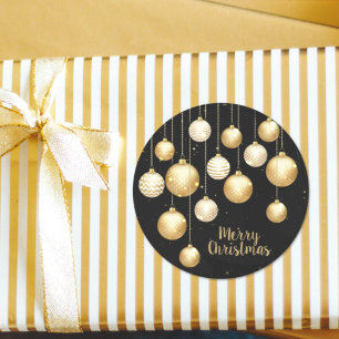 Sticker Rond Or Baubles ornements de Noël sur Noir