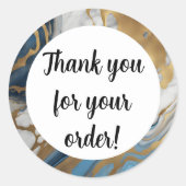 Sticker Rond Or bleu et marbre blanc Merci (Devant)