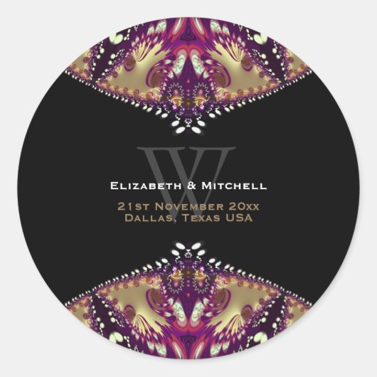 Sticker Rond Or Bourgogne moderne Batik Monogramme (Devant)