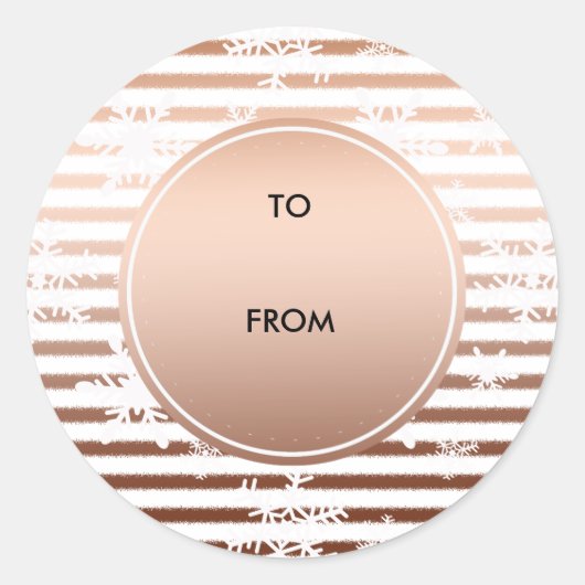 Sticker Rond Or Bronze Ombre Stripes Snowflakes Noël (Devant)