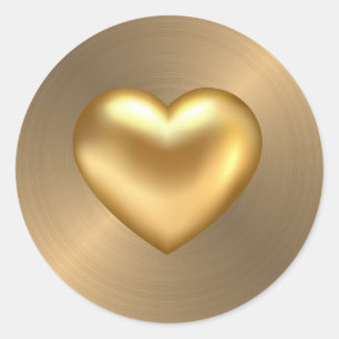Sticker Rond Or brossé élégant avec coeur doré brillant
