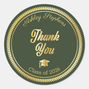 Sticker Rond Or   Casquette de graduation verte Classe de 2026 
