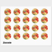 Sticker Rond Or chinois et Flore rouge (Feuille)