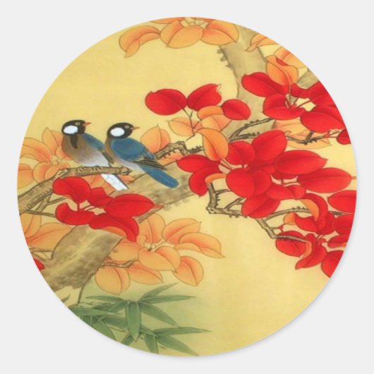Sticker Rond Or chinois et Flore rouge (Devant)