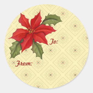 Sticker Rond Or de Noël de Poinsettia