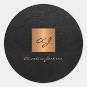 Sticker Rond Or élégant nom monogramme cuir script (Devant)