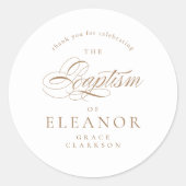 Sticker Rond Or Élégante calligraphie Baptême Merci (Devant)