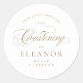 Sticker Rond Or Élégante calligraphie Christening Merci (Devant)
