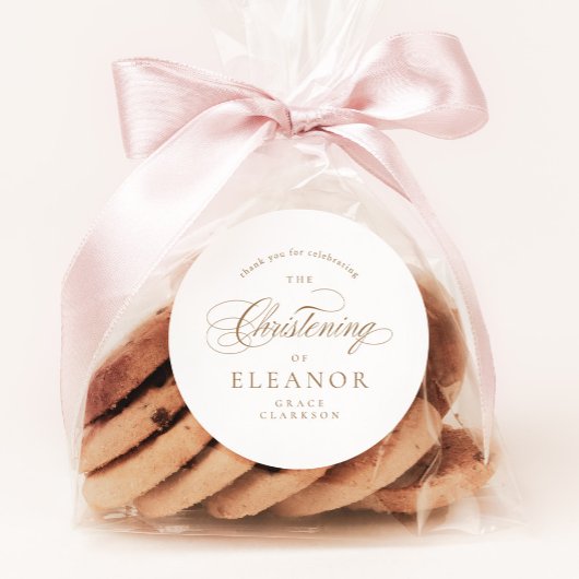 Sticker Rond Or Élégante calligraphie Christening Merci