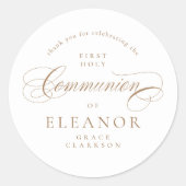 Sticker Rond Or Élégante calligraphie Premier Merci Communion (Devant)