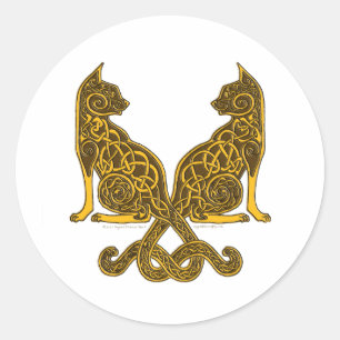 Sticker Rond or en bronze des chats 6 celtiques