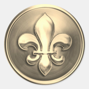 Sticker Rond Or et fleur de Lis Embossé Look