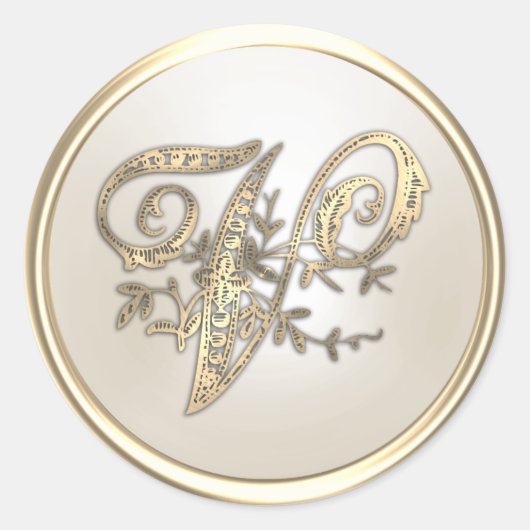 Sticker Rond Or et ivoire Ornate initial Monogramme V (Devant)
