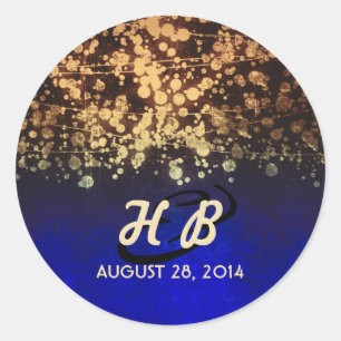 Sticker Rond or et mariage rustique de lumières bleues de