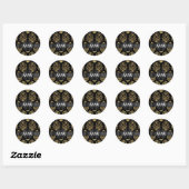Sticker Rond Or et noir damassé (Feuille)
