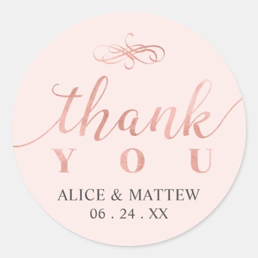 Sticker Rond Or et rose rose | Merci Mariage, Favoriser (Devant)