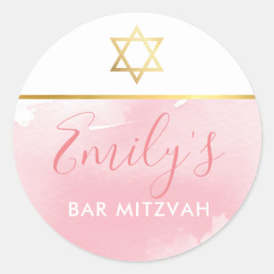 Sticker Rond or étoile bat mitzvah couleur rose chic