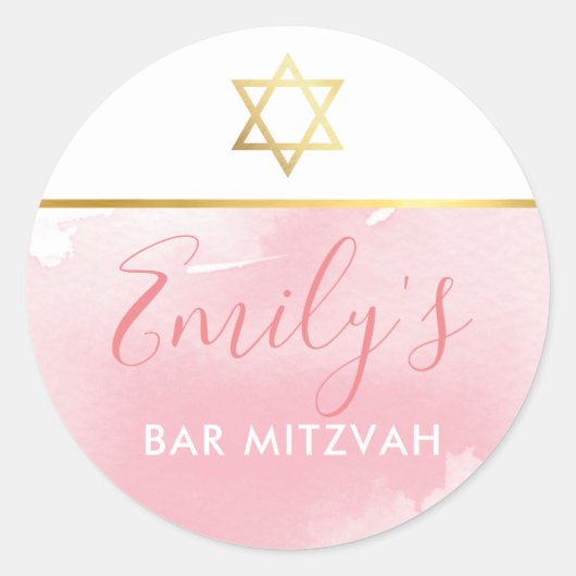 Sticker Rond or étoile bat mitzvah couleur rose chic (Devant)