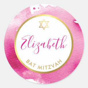 Sticker Rond or étoile bat mitzvah couleur rose foncé