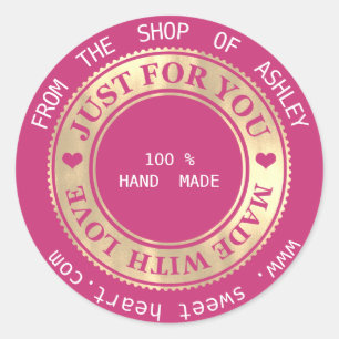 Sticker Rond Or fait main de rose d'amour de coeurs de Web de