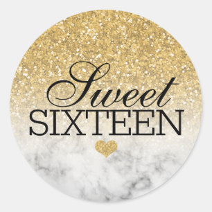 Sticker Rond Or Faux Paillettes/Marbre Douce 16