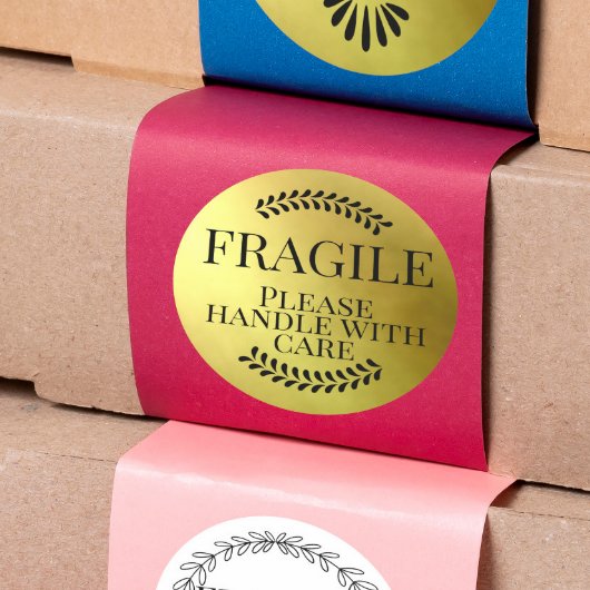 Sticker Rond Or fragile s'il vous plaît manipuler avec soin