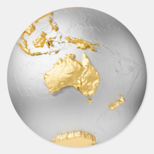 Sticker Rond Or, globe argenté sans eau. Australie. 3d