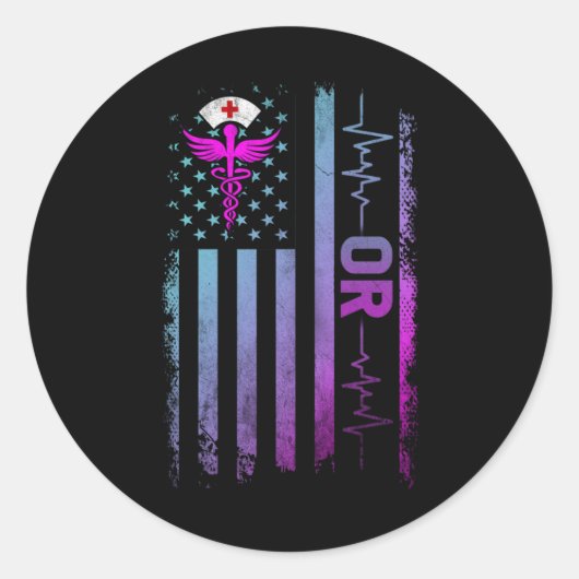 Sticker Rond OR Job Operating room Nurse USA Flag (Devant)