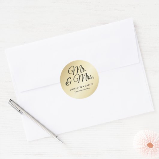 Sticker Rond Or, M. et Mme Mariage (Enveloppe)