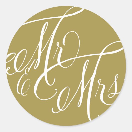 Sticker Rond Or, M. & Mme Elegant Script Mariage (Devant)