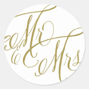 Sticker Rond Or, M. & Mme Elegant Script Mariage