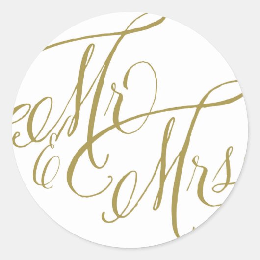 Sticker Rond Or, M. & Mme Elegant Script Mariage (Devant)